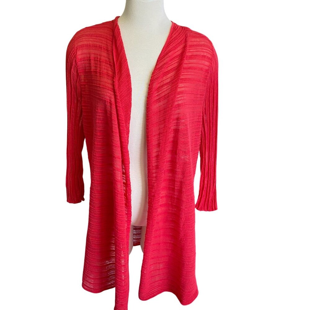 Chicos Travelers‎ semi sheer light weight cardigan size 1 MD pink beach cruise